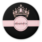 Pink Princess Monogram Tiara Girly Ceramic Knob Keramische Knop (Voorkant)