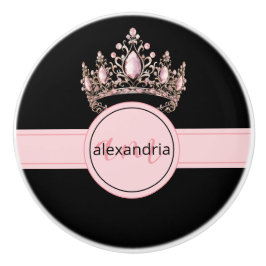 Pink Princess Monogram Tiara Girly Ceramic Knob Keramische Knop