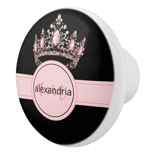 Pink Princess Monogram Tiara Girly Ceramic Knob Keramische Knop (Rechts)