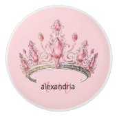 Pink Princess Monogram Tiara Girly Ceramic Knob Keramische Knop (Voorkant)