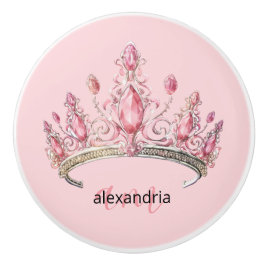 Pink Princess Monogram Tiara Girly Ceramic Knob Keramische Knop
