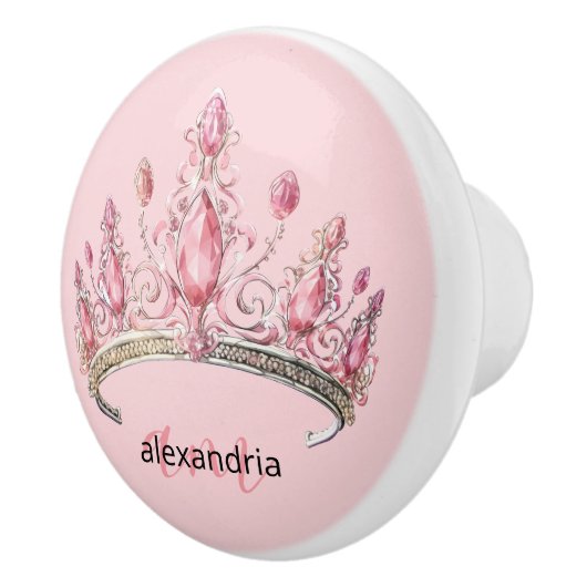 Pink Princess Monogram Tiara Girly Ceramic Knob Keramische Knop (Rechts)