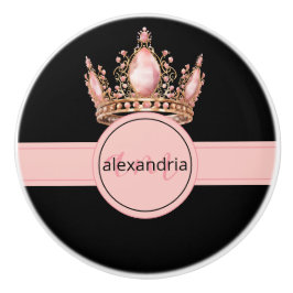 Pink Princess Monogram Tiara Girly Ceramic Knob Keramische Knop