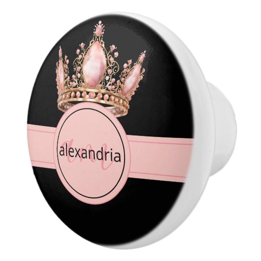 Pink Princess Monogram Tiara Girly Ceramic Knob Keramische Knop (Rechts)