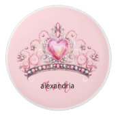 Pink Princess Monogram Tiara Girly Ceramic Knob Keramische Knop (Voorkant)