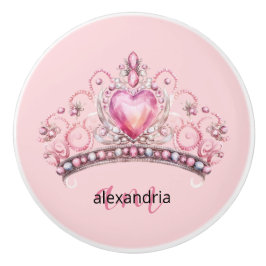 Pink Princess Monogram Tiara Girly Ceramic Knob Keramische Knop