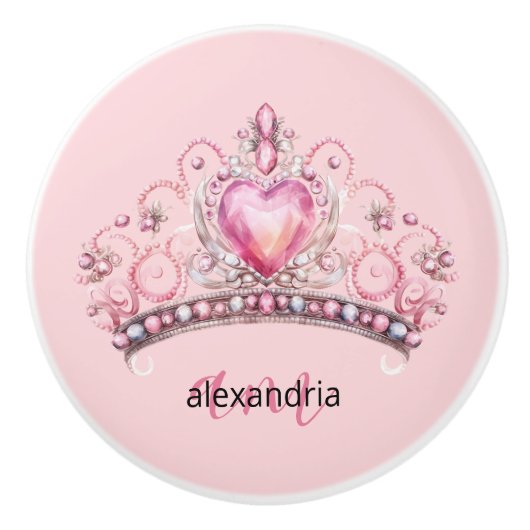 Pink Princess Monogram Tiara Girly Ceramic Knob Keramische Knop (Voorkant)