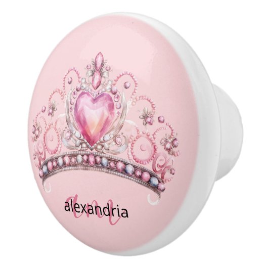 Pink Princess Monogram Tiara Girly Ceramic Knob Keramische Knop (Rechts)