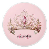 Pink Princess Monogram Tiara Girly Ceramic Knob Keramische Knop (Voorkant)