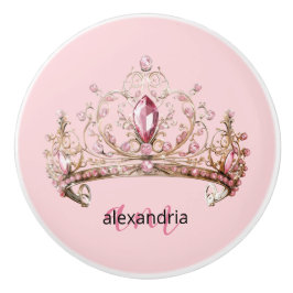 Pink Princess Monogram Tiara Girly Ceramic Knob Keramische Knop