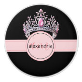 Pink Princess Monogram Tiara Girly Ceramic Knob Keramische Knop (Voorkant)