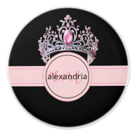 Pink Princess Monogram Tiara Girly Ceramic Knob Keramische Knop
