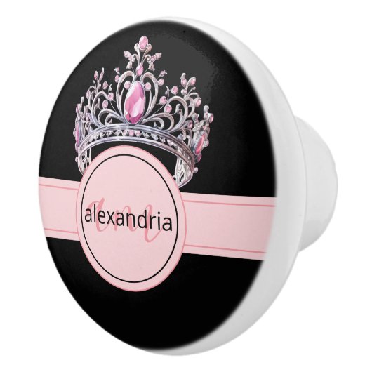 Pink Princess Monogram Tiara Girly Ceramic Knob Keramische Knop (Rechts)