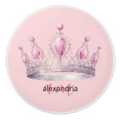 Pink Princess Monogram Tiara Girly Ceramic Knob Keramische Knop (Voorkant)