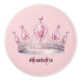 Pink Princess Monogram Tiara Girly Ceramic Knob Keramische Knop