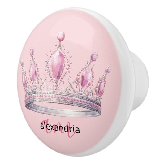 Pink Princess Monogram Tiara Girly Ceramic Knob Keramische Knop (Rechts)