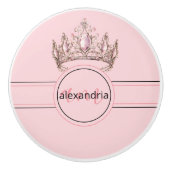 Pink Princess Monogram Tiara Girly Ceramic Knob Keramische Knop (Voorkant)