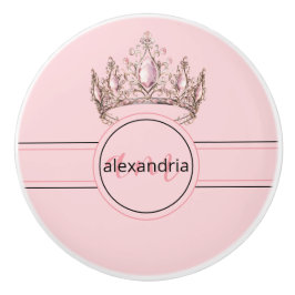 Pink Princess Monogram Tiara Girly Ceramic Knob Keramische Knop