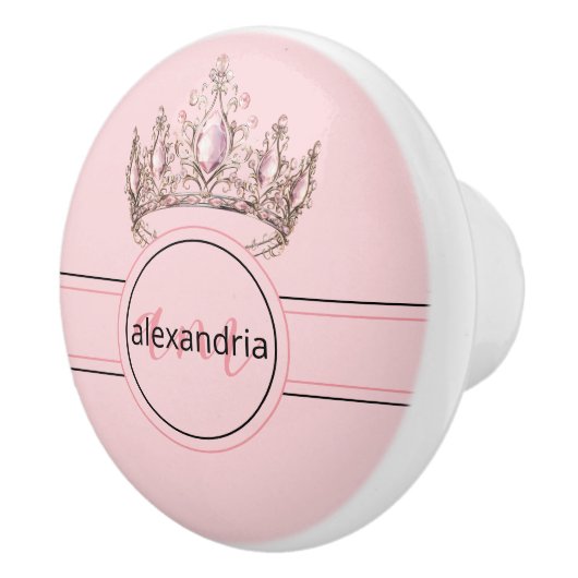 Pink Princess Monogram Tiara Girly Ceramic Knob Keramische Knop (Rechts)