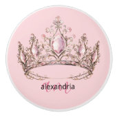 Pink Princess Monogram Tiara Girly Ceramic Knob Keramische Knop (Voorkant)