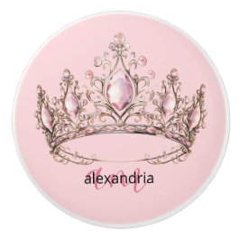 Pink Princess Monogram Tiara Girly Ceramic Knob Keramische Knop