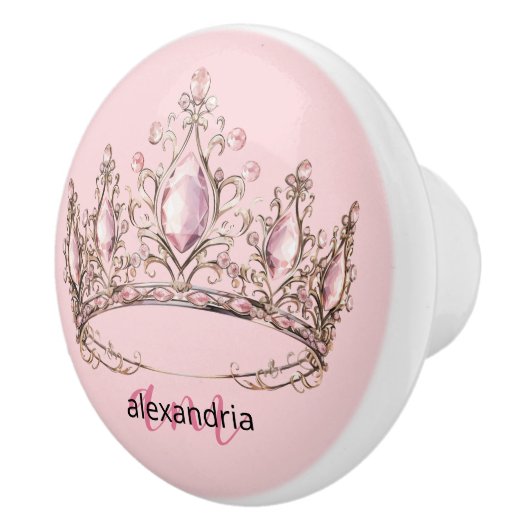 Pink Princess Monogram Tiara Girly Ceramic Knob Keramische Knop (Rechts)