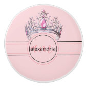 Pink Princess Monogram Tiara Girly Ceramic Knob Keramische Knop (Voorkant)