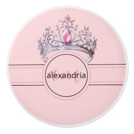 Pink Princess Monogram Tiara Girly Ceramic Knob Keramische Knop