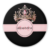 Pink Princess Monogram Tiara Girly Ceramic Knob Keramische Knop (Voorkant)