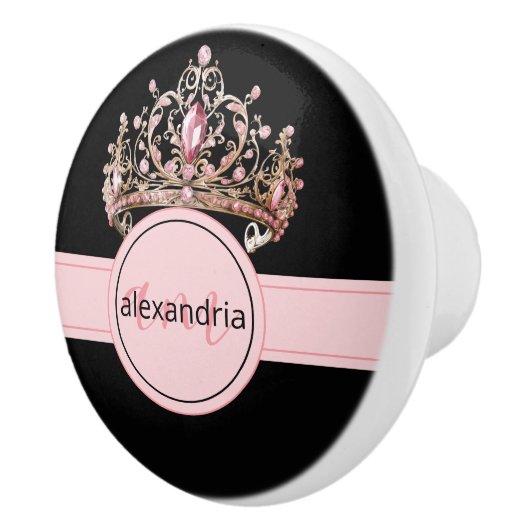 Pink Princess Monogram Tiara Girly Ceramic Knob Keramische Knop (Rechts)