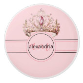 Pink Princess Monogram Tiara Girly Ceramic Knob Keramische Knop (Voorkant)