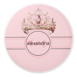 Pink Princess Monogram Tiara Girly Ceramic Knob Keramische Knop
