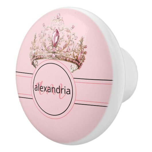 Pink Princess Monogram Tiara Girly Ceramic Knob Keramische Knop (Rechts)