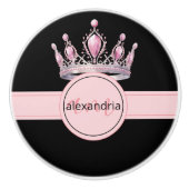 Pink Princess Monogram Tiara Girly Ceramic Knob Keramische Knop (Voorkant)