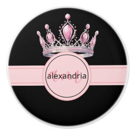 Pink Princess Monogram Tiara Girly Ceramic Knob Keramische Knop