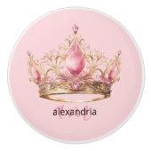 Pink Princess Monogram Tiara Girly Ceramic Knob Keramische Knop (Voorkant)