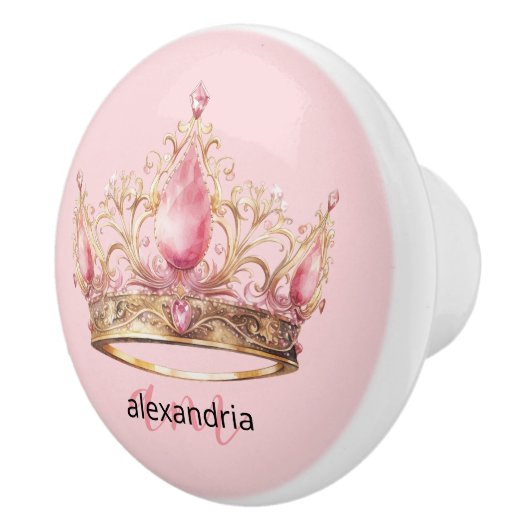Pink Princess Monogram Tiara Girly Ceramic Knob Keramische Knop (Rechts)