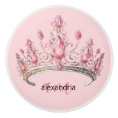 Pink Princess Monogram Tiara Girly Ceramic Knob Keramische Knop (Voorkant)