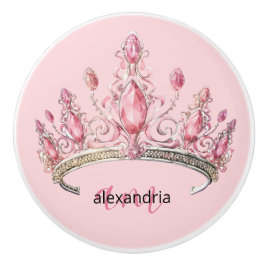 Pink Princess Monogram Tiara Girly Ceramic Knob Keramische Knop