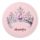 Pink Princess Monogram Tiara Girly Ceramic Knob Keramische Knop (Voorkant)