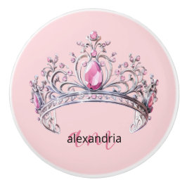 Pink Princess Monogram Tiara Girly Ceramic Knob Keramische Knop