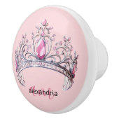 Pink Princess Monogram Tiara Girly Ceramic Knob Keramische Knop (Rechts)