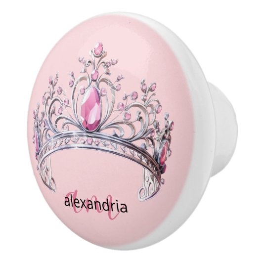 Pink Princess Monogram Tiara Girly Ceramic Knob Keramische Knop (Rechts)