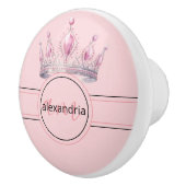 Pink Princess Monogram Tiara Girly Ceramic Knob Keramische Knop (Rechts)
