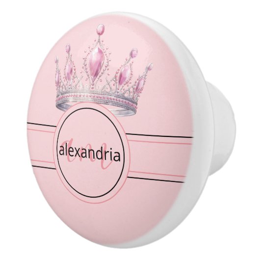 Pink Princess Monogram Tiara Girly Ceramic Knob Keramische Knop (Rechts)