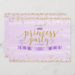 Pink Princess Paars & Gold Birthday-uitnodigingen Kaart