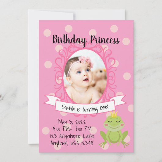 Pink Princess Party Invitation Kaart (Voorkant)