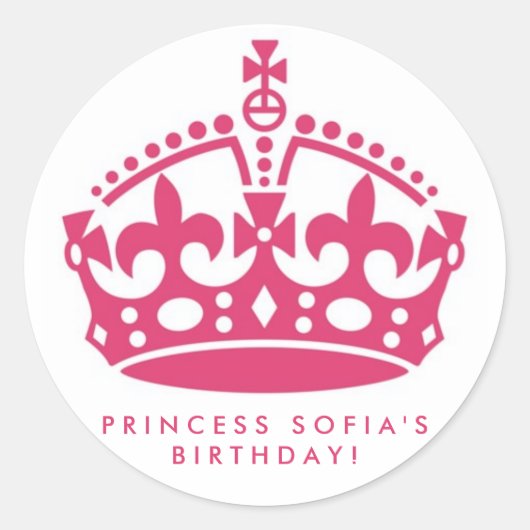 Pink Princess Party Tiara Favor Stickers (Voorkant)