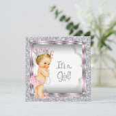 Pink Princess Pearl Baby shower Kaart (Staand voorkant)