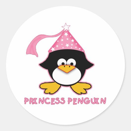 Pink Princess Penguin Ronde Sticker (Voorkant)